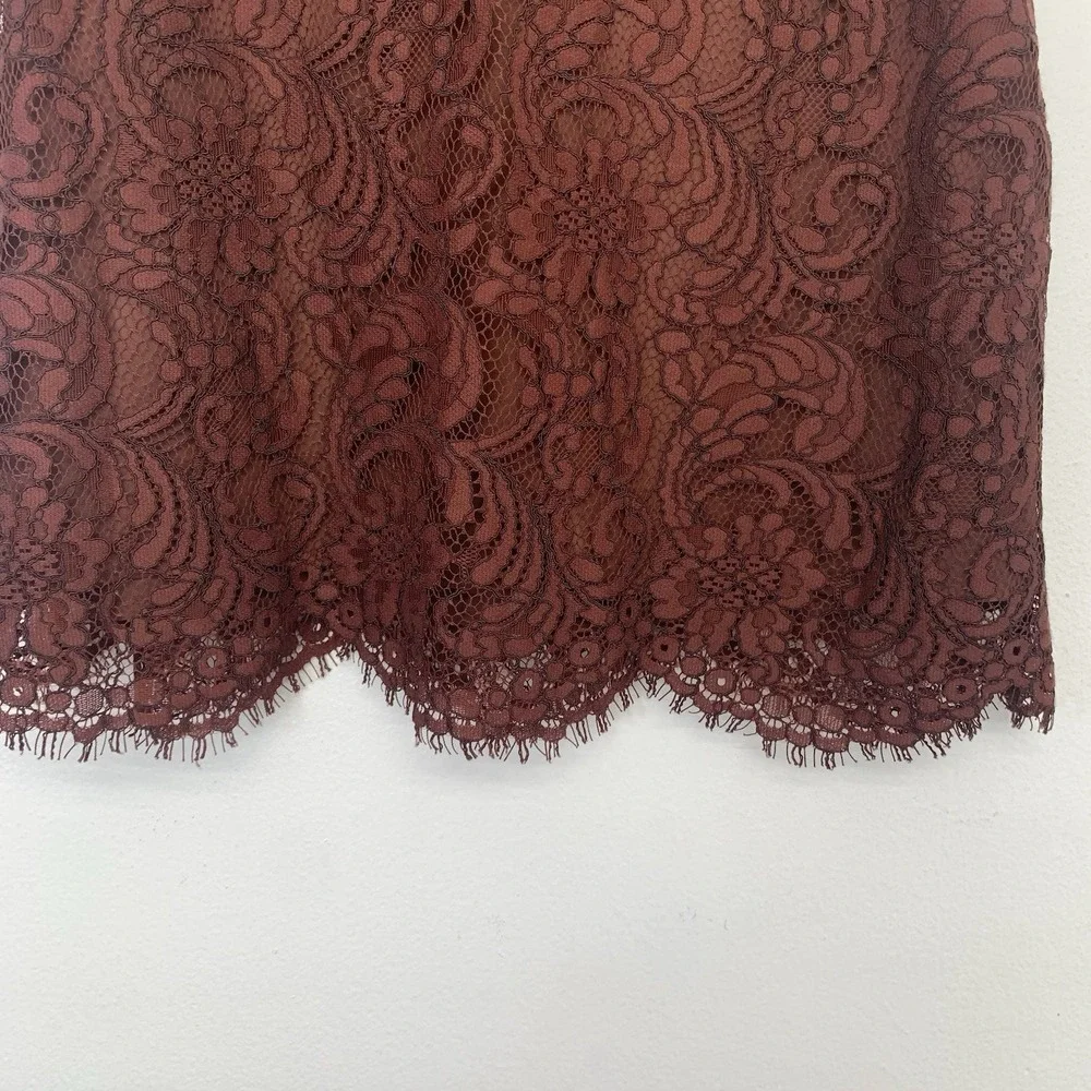 Wilfred Brown Lace Mini Skirt Lined Scallop Fringe Hem Sz 4 Floral Design Event‎